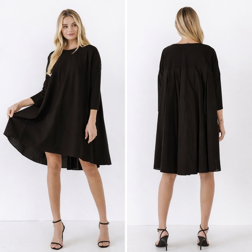 English Factory Mixed Media High Low Mini Shirt Dress Black Medium